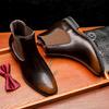 Men Classic Retro Chelsea Boots Genuine Leather High Top Pointed Toe Casual Comfortable Warm Plush Business Ankle Boots