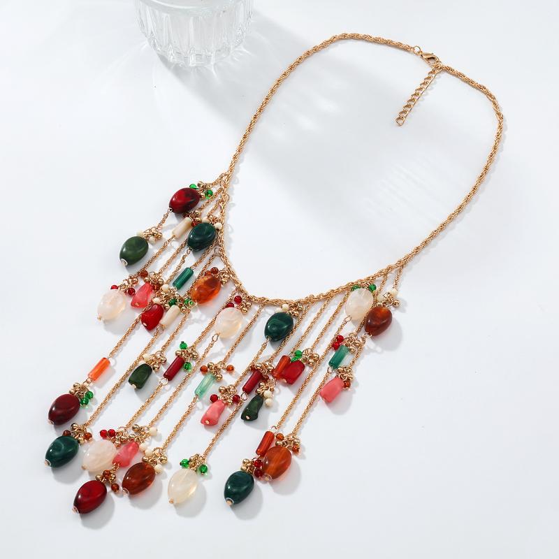 Personality Stone Beads Waterfall Long Tassels Necklaces For Women Fashion Handmade Beaded Necklace Jewelry Neck Accessories