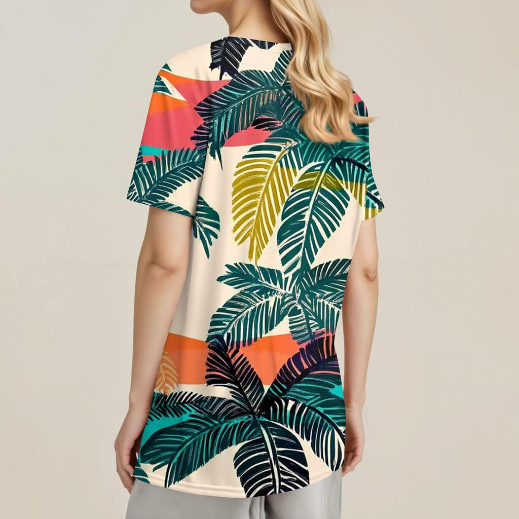 Women's Fashionable Casual Short Sleeve Print Round Neck Pullover Top