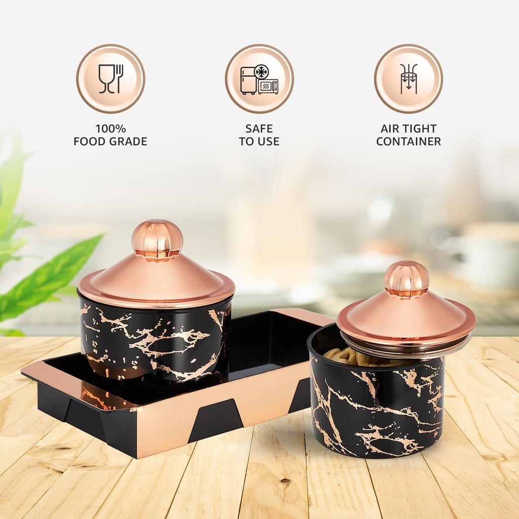 Air-Tight Dry Fruit Container Tray Set With Lid & Serving Tray, Airtight Plastic Storage Container Set 500 Ml | Set of 2, Black