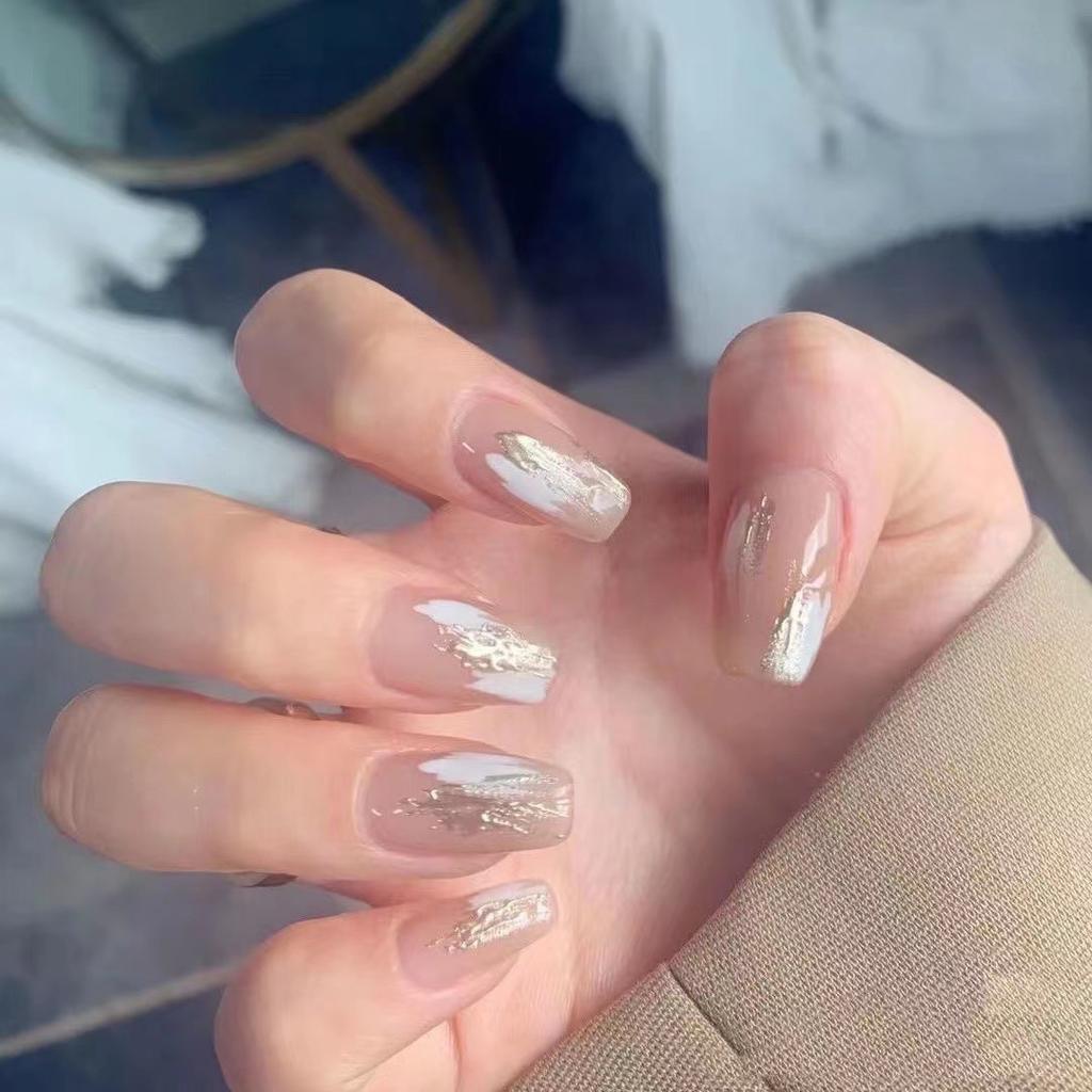 24pcs/set Quick Nails Smudged False Nail Stickers Ballerina Manicure