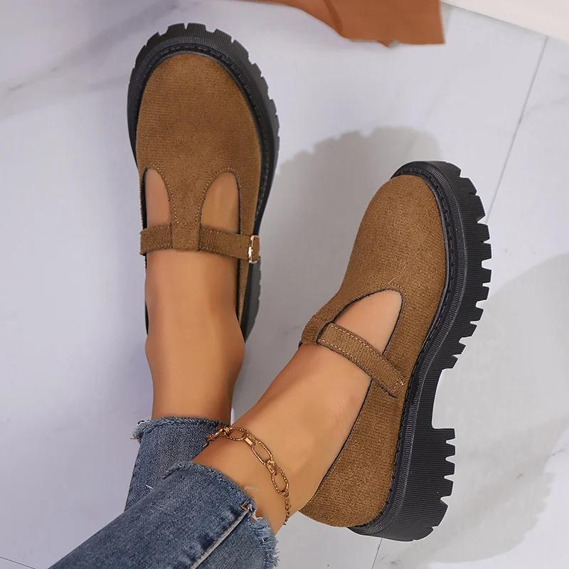 2025 Round Toe Platform Mary Jane Shoes Women British Style Thick Bottom Pu Leather Shoes Woman Comfort T Strap Loafers Size 42