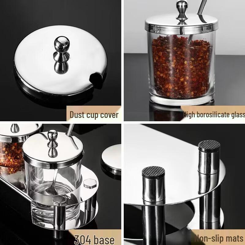 3-Piece Stainless Steel & Glass Kitchen Spice Jar Set