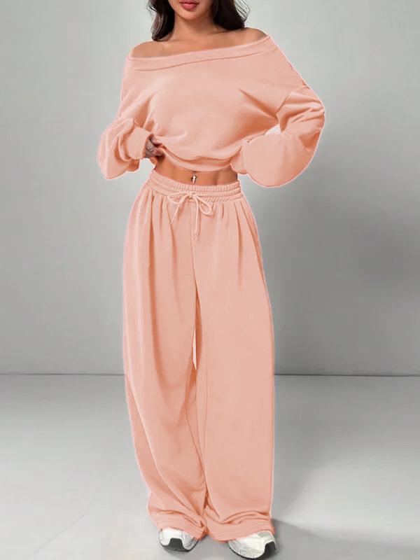 2025 Damen Casual Einseitiges Sweatshirt und Strickset - Unifarben, Lockere Passform, Kurz- und Langarmoptionen