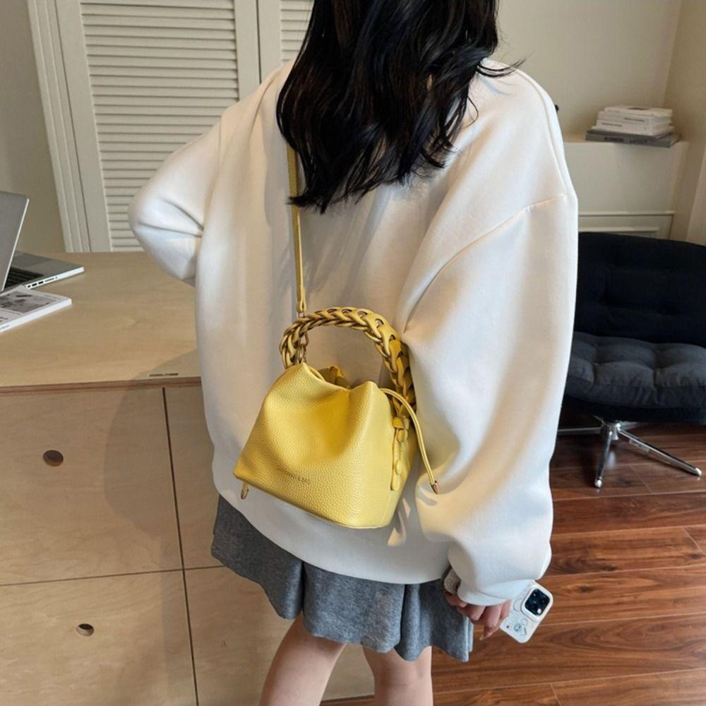 PU Leather Women Shoulder Bag Minimalist Handbag Fashion Bucket Bag Students