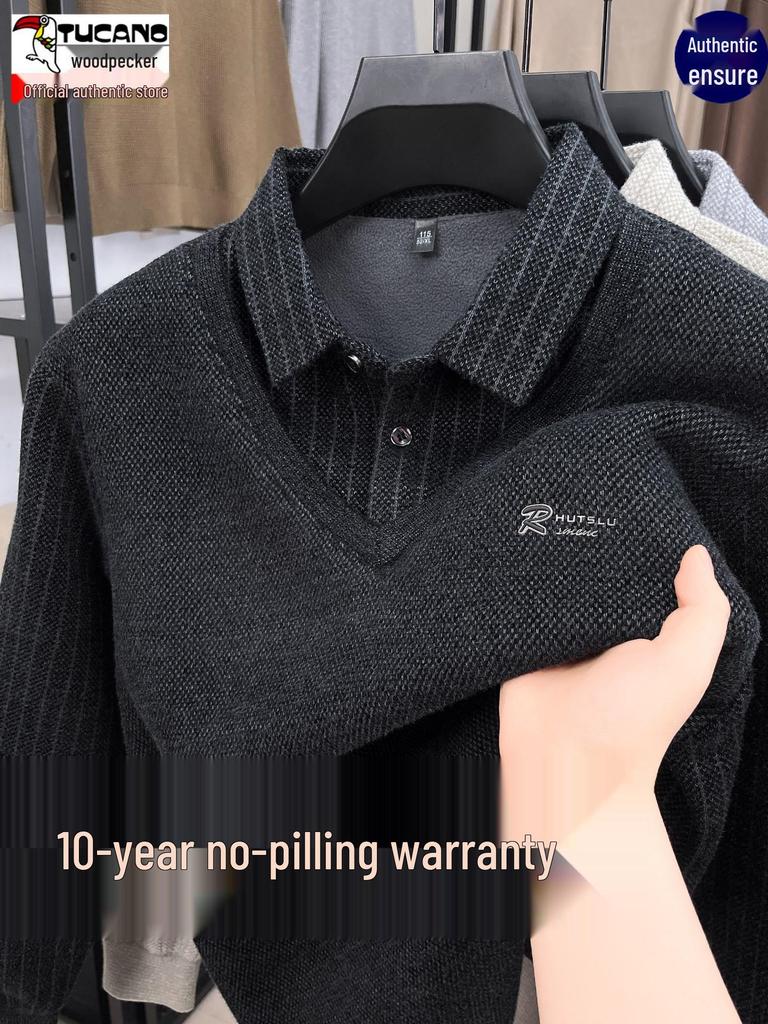 Woodpecker Men's Winter Fleece-Lined Turtleneck Sweater - Thick, Warm Knit for Middle-Aged Dads