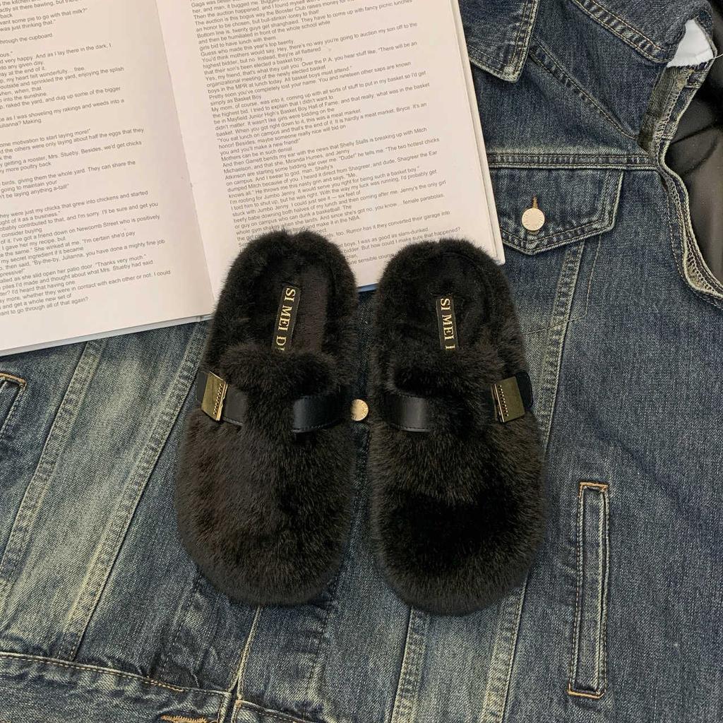 One-foot Thick-soled Height-increasing Fluffy Slippers for Women's Outer Wear 2025 New Autumn and Winter High-end Plush Cotton Slippers