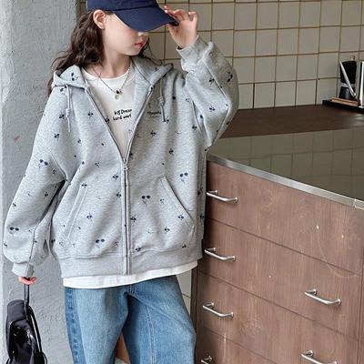 2025 Spring/Autumn Girls' Fashionable Hooded Sweatshirt - All-Over Print for Middle & Big Kids
