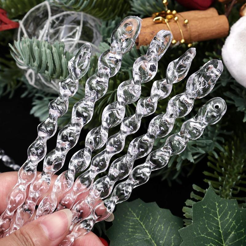 Crystal Transparent Twisted Icicle Pendants Christmas Tree Hanging Decor Ice Ornaments for Winter New Year Wedding Home Party
