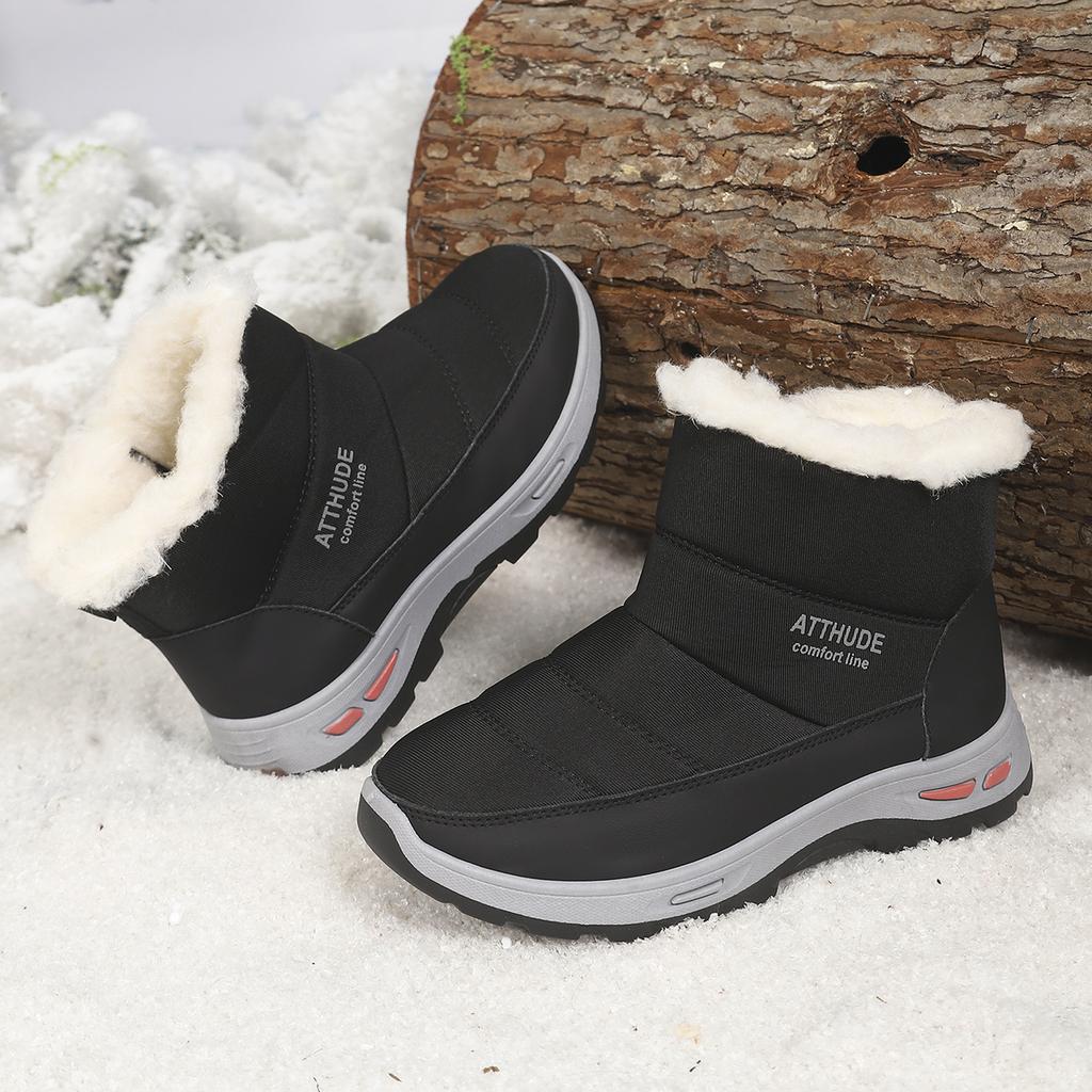 Ladies Waterproof Mid Calf Winter Boots Super Warm Fleece Side Zipper Anti Slip Platform Snow Boots Daily Outdoor Walking Shoes