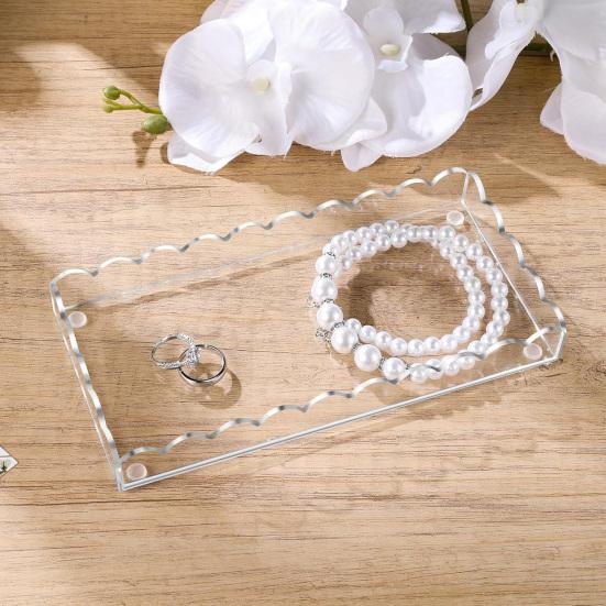 1/2Pcs Acrylic Bathroom Vanity Tray Multi-purpose Soap Dispenser Perfume Holder Storage Tray Living Room Counter Rectangle Decorative Scalloped Tray