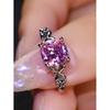 New popular niche premium zircon ring white gold pink square edge cross ring women
