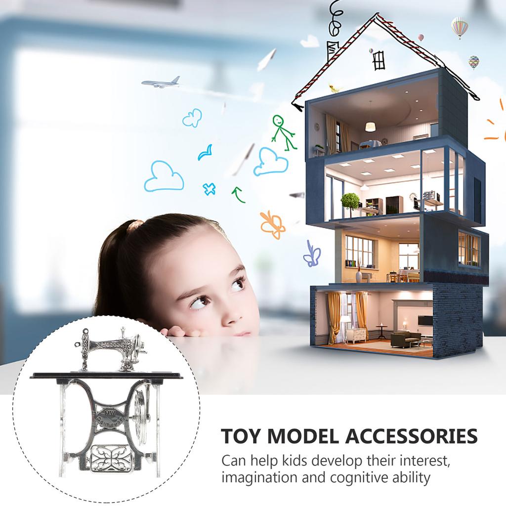 Mini Sewing Machine House Furniture Machines Toy Room Micro Model Alloy Pedal Tool Modeling Furnishings Toddler