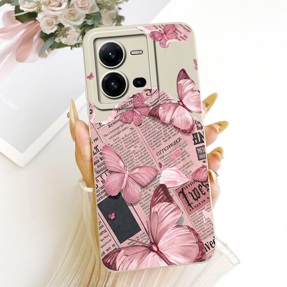 For Vivo V25 V25e 4G Cute Cat Flower Cartoon Phone Case For Vivo V25 V 25 25E V2201 V2202 Shockproof Soft Silicone Covers Bumper