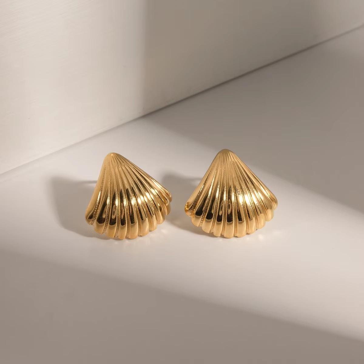 

1 пара Минималистичные серьги-пусеты из нержавеющей стали с текстурированной ракушкой и морской звездой, женские серьги с геометрическим дизайном с 18-каратным золотым покрытием, ювелирные украшения 8mm золотой