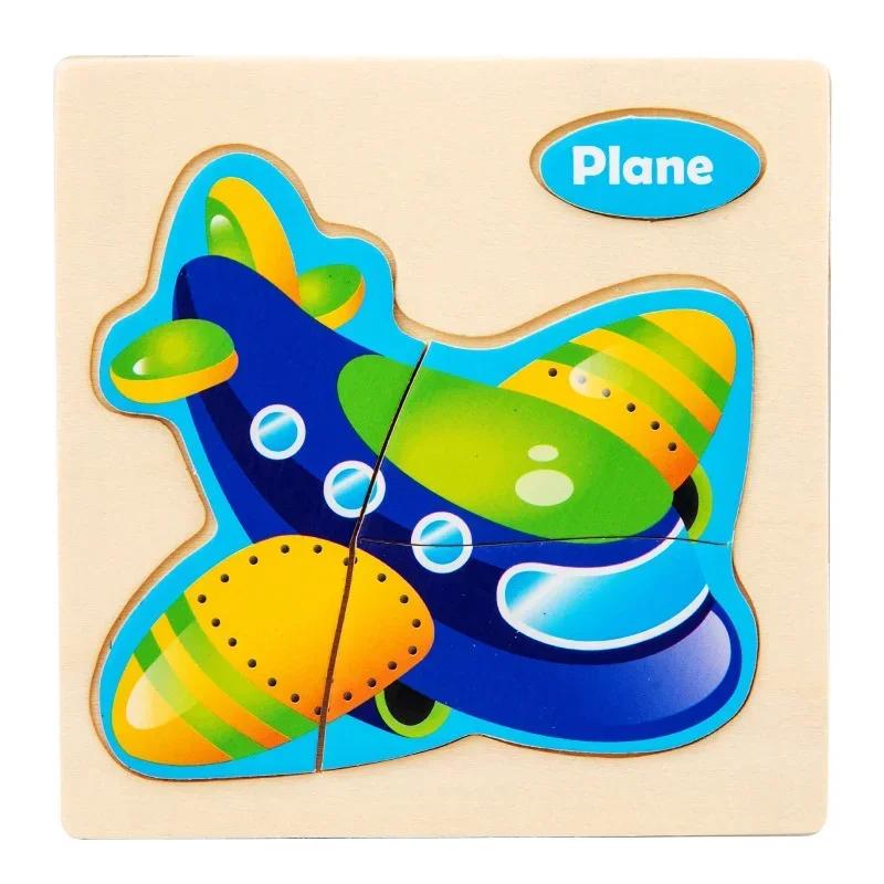 Baby Montessori Toys 3d Wooden Puzzle Cartoon Animal Traffic Jigsaw Puzzle Early Learning Educational Toys for Children Gift