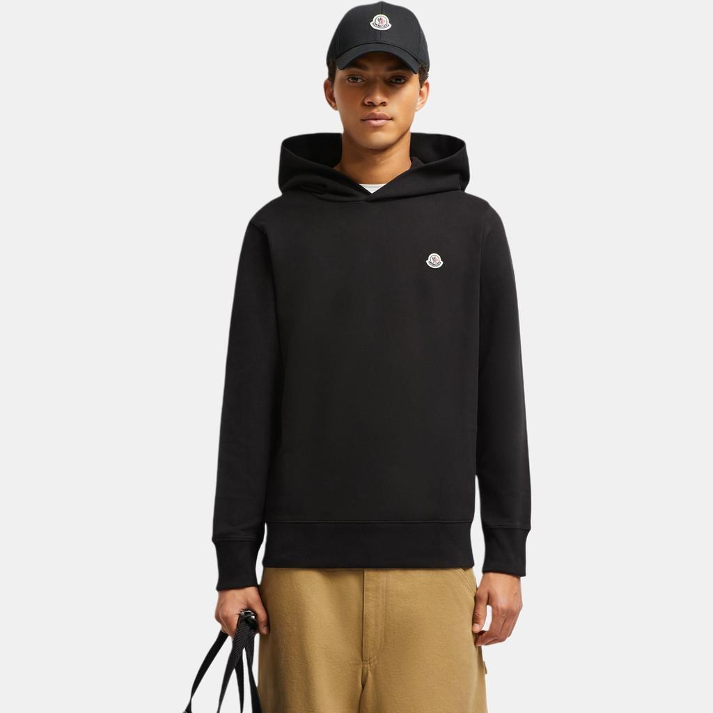 Moncler Solid Color Logo Patch Hooded Sweatshirt Men Sweatshirt Black K1-091-8G00035-89AUJ-999