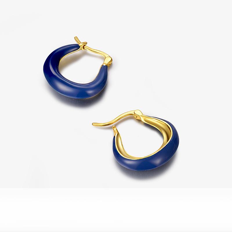 Blue Glue Ear Buckle Small Fat Circle Earrings Light Luxury Feeling Ear Piercing Earrings Don't Need To Take Off When Sleeping