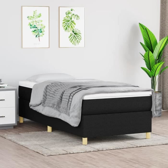 3144492 vidaXL Lit à sommier tapissier avec matelas Noir 90x200 cm Tissu