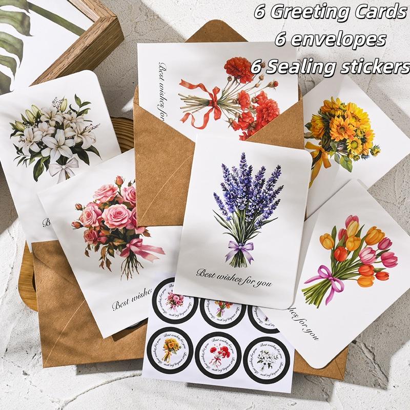 6PCS Rose Oil Painting Cards with Envelopes, Foil Stamping Luxe Greeting Card for Valentine, Birthday, Wedding, Anniversary Gift