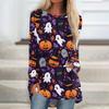 Women's Halloween Printed Long Sleeve Round Neck T-Shirt Mid-Length Casual Top