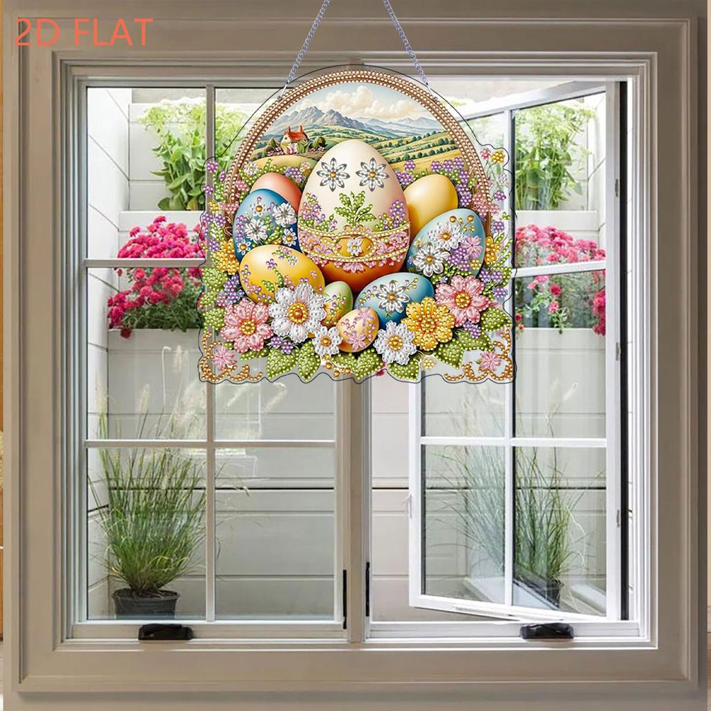 Easter Flower 2D Flat DIY Hanging Gem Art Paintings Charm Double-Side Print Single Side Drill Crystal Painting Crafts Kit