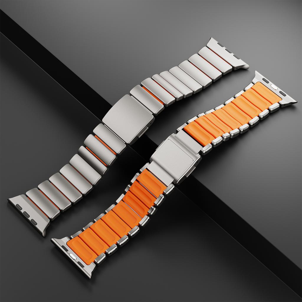Titanium Rubber Band for Apple Watch Ultra 3 2 49mm Series 11 10 46mm 42mm Magnetic Strap for Iwatch  9 8 7 45mm 6 5 4 Se3 44mm