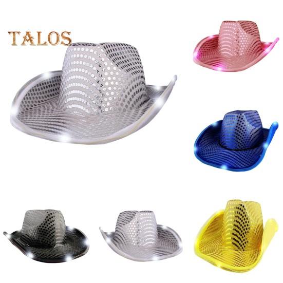 LED Light-Up Cowboy Hat Retro Western Style Luminous 5 Color Available Sunshade Sequin Cap Christmas Party Nightclubs Performance Photo Prop Cap