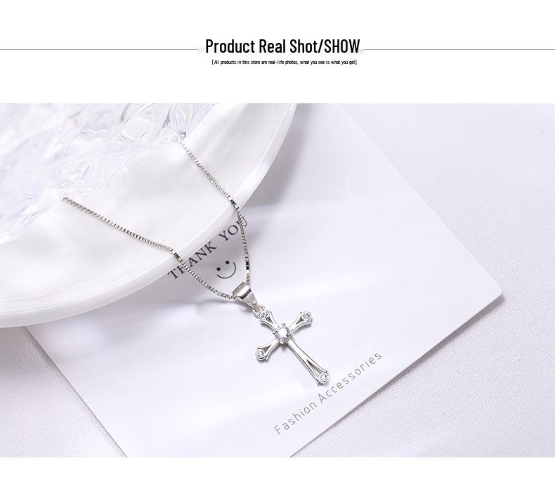 Wanying S925 Sterling Silver Cross Pendant for Women - European & American Fashion Celebrity Inspired Jewelry