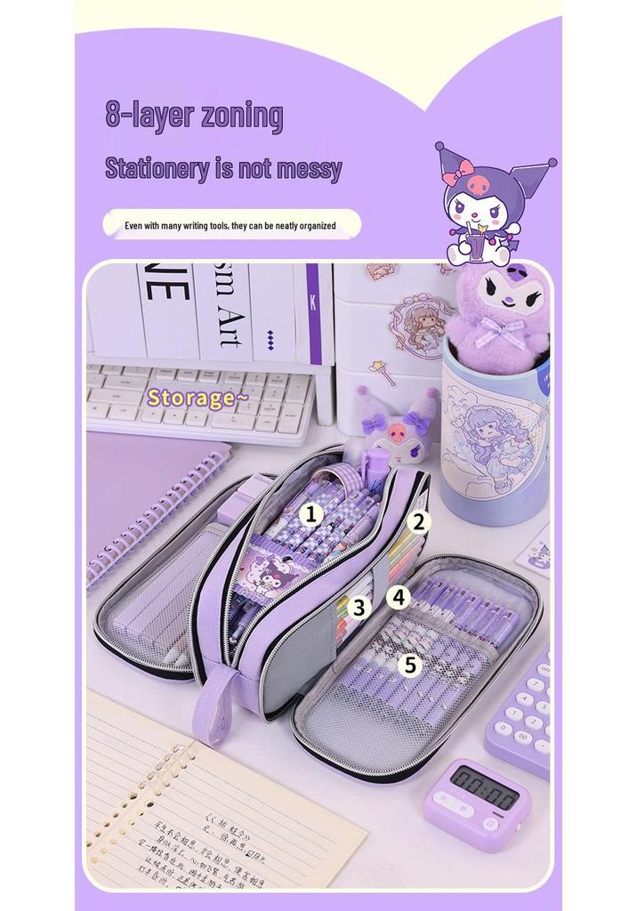Large Capacity Three-Layer Pencil Case with Color Blocking - Multi-functional Stationery Box for Students