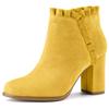 Allegra K Women's Yellow Ankle Boots with Chunky Block Heels, Size 23.5cm