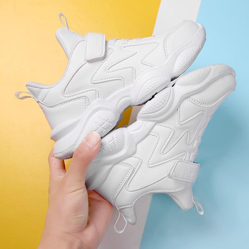 Boys Shoes 2025 Spring and Autumn New Middle and Large Children's Boys Net Shoes Little White Shoes Student Breathable Leather Sneakers