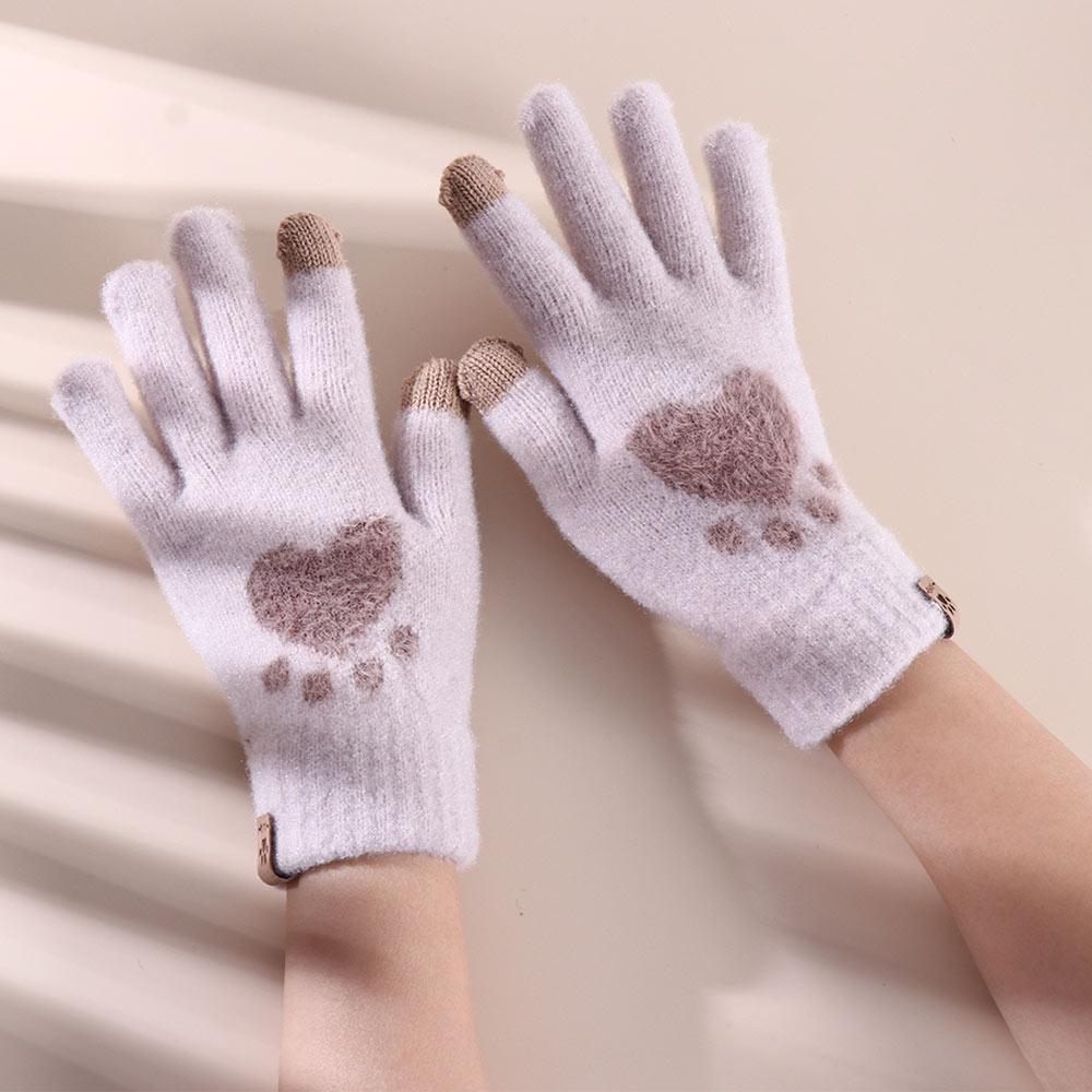 Cat Paw Love Plus Velvet Elastic Driving Gloves Female Gloves Wool Mittens  Gloves