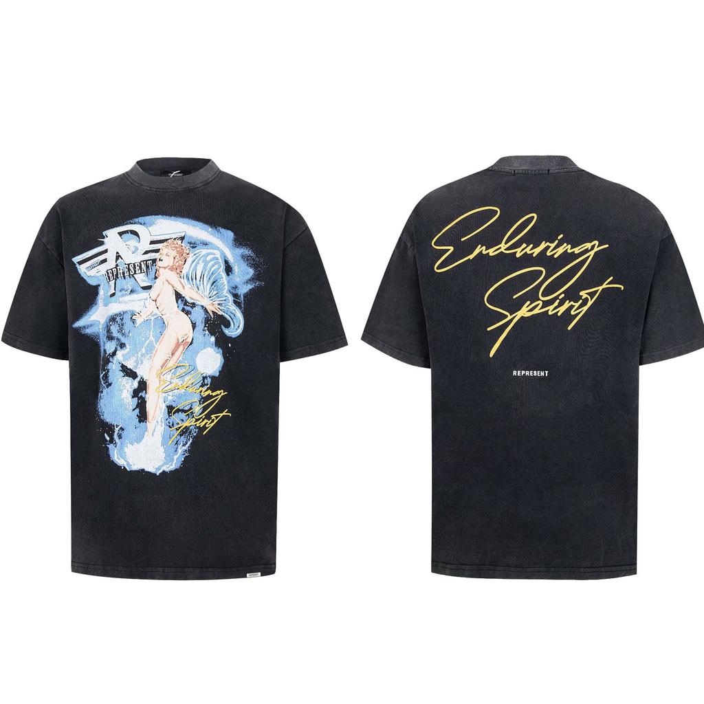 Trendy brand REPRESEN classic slogan printed male and female couples crew neck pullover cotton short-sleeved T-shirt high street