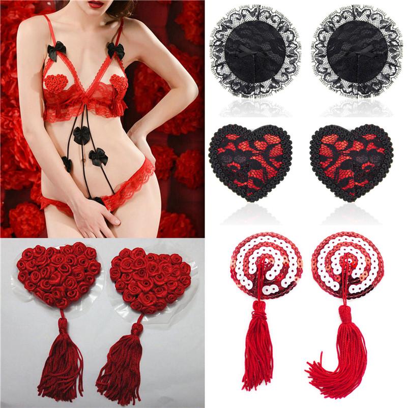 1 Pair Sexy Women Lingerie Sequin Tassel Heart Shaped Breast Bra Nipple Cover