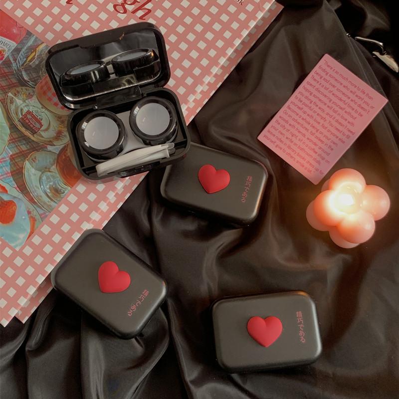 Cutie din plastic pentru lentile de contact pentru femei fată mini cutie pentru lentile de contact cu oglindă cutie pentru lentile stil retro cutie de îngrijire călătorie exterior cadou