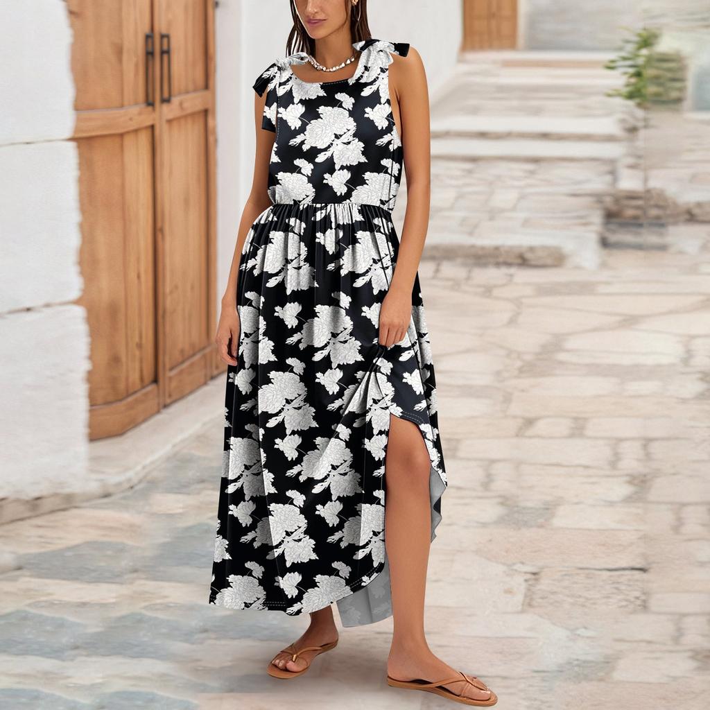 Women's Summer Fashion Tank Dress A-Line Sleeveless Casual Floral/Solid Pocket Dress