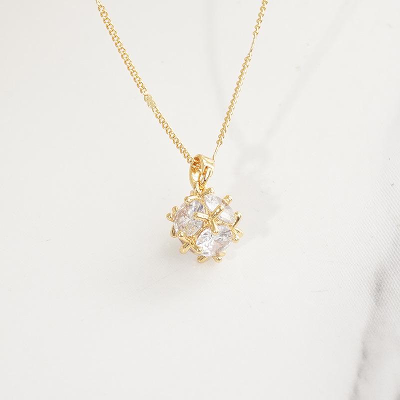 Geometric Zircon Christmas Pendant Necklace, 18K Gold Stainless Steel, Diamond-Set Gemstone Clavicle Jewelry, Ins Style.