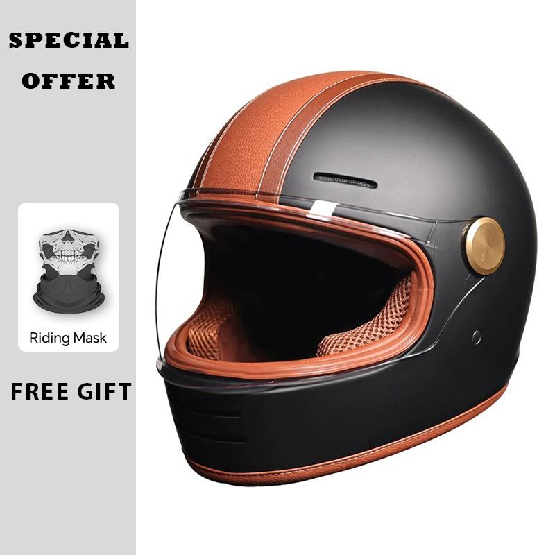 Retro Full Face Motorcycle Helmets DOT Certified Safety Protection Men Woman Unisex Classic Design Leather Full Helmet ABS Shell
