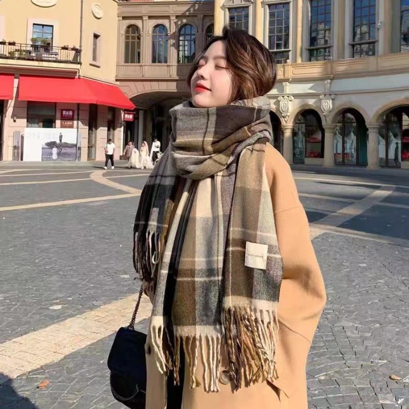 Winter Wool Scarf For Women Korean Black White Plaid Warm Scarves Thicken Warm Knitted Shawl Girls Neckerchief