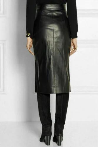 New Genuine Lambskin Soft Leather Skirt Stylish Black Women's Handmade Party