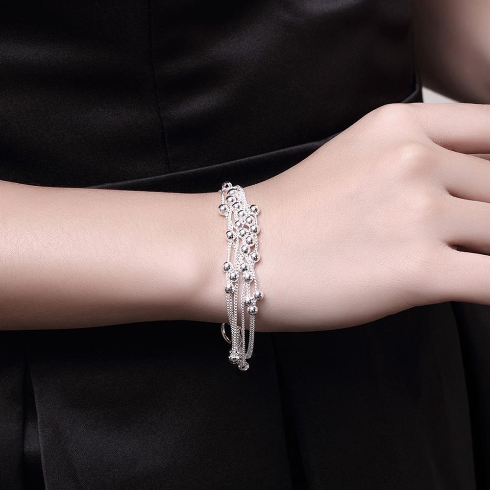 Hermosa pulsera de cadena de cuentas con borlas de cinco líneas de plata esterlina 925 para mujer, accesorios de boda, regalo de fiesta, joyería de moda