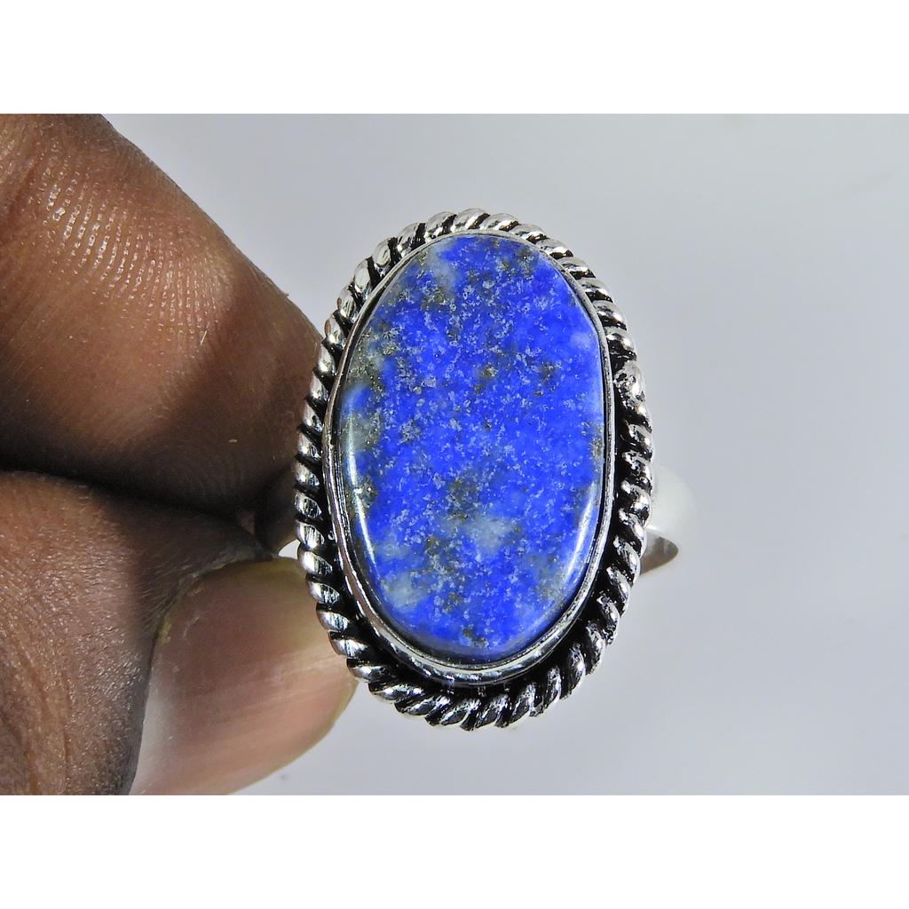 Natural Lapis Lazuli 925 Solid Sterling Silver Ring Size US-8 PG-38