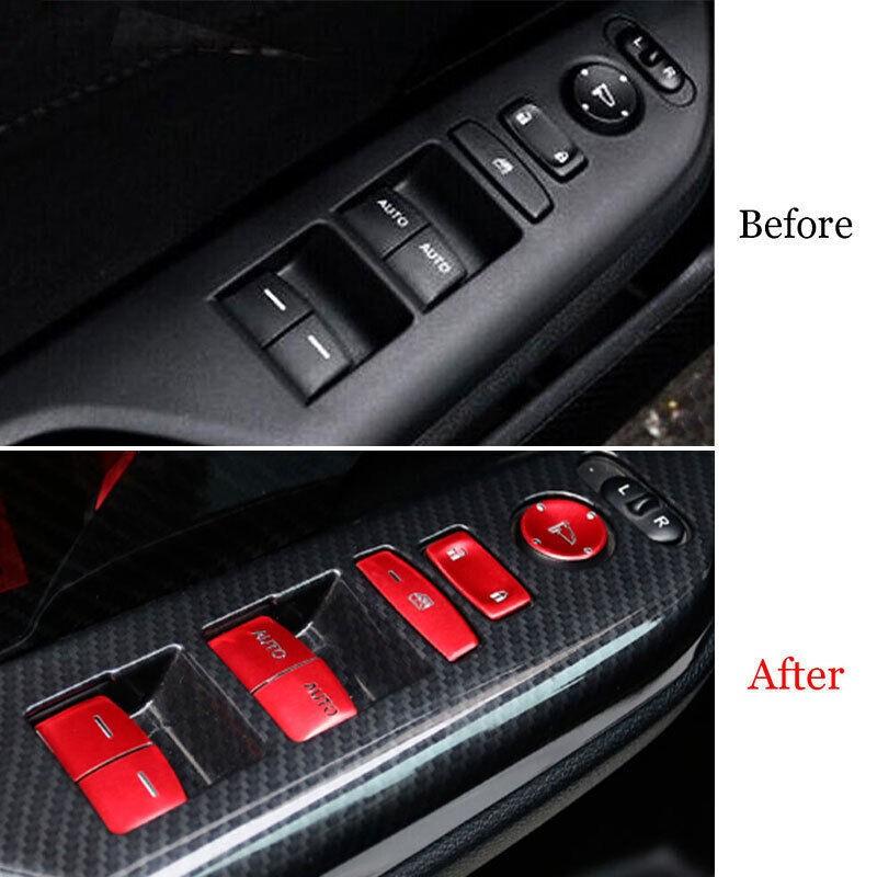 For Honda Civic 2016-2021 Red Aluminum Window Lift Panel Switch Button Stickers