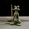 1PC Retro Copperware Incense Socket Zen Frog Ornaments Solid Pure Copper Frog Tea Pet Incense Holder Ornaments