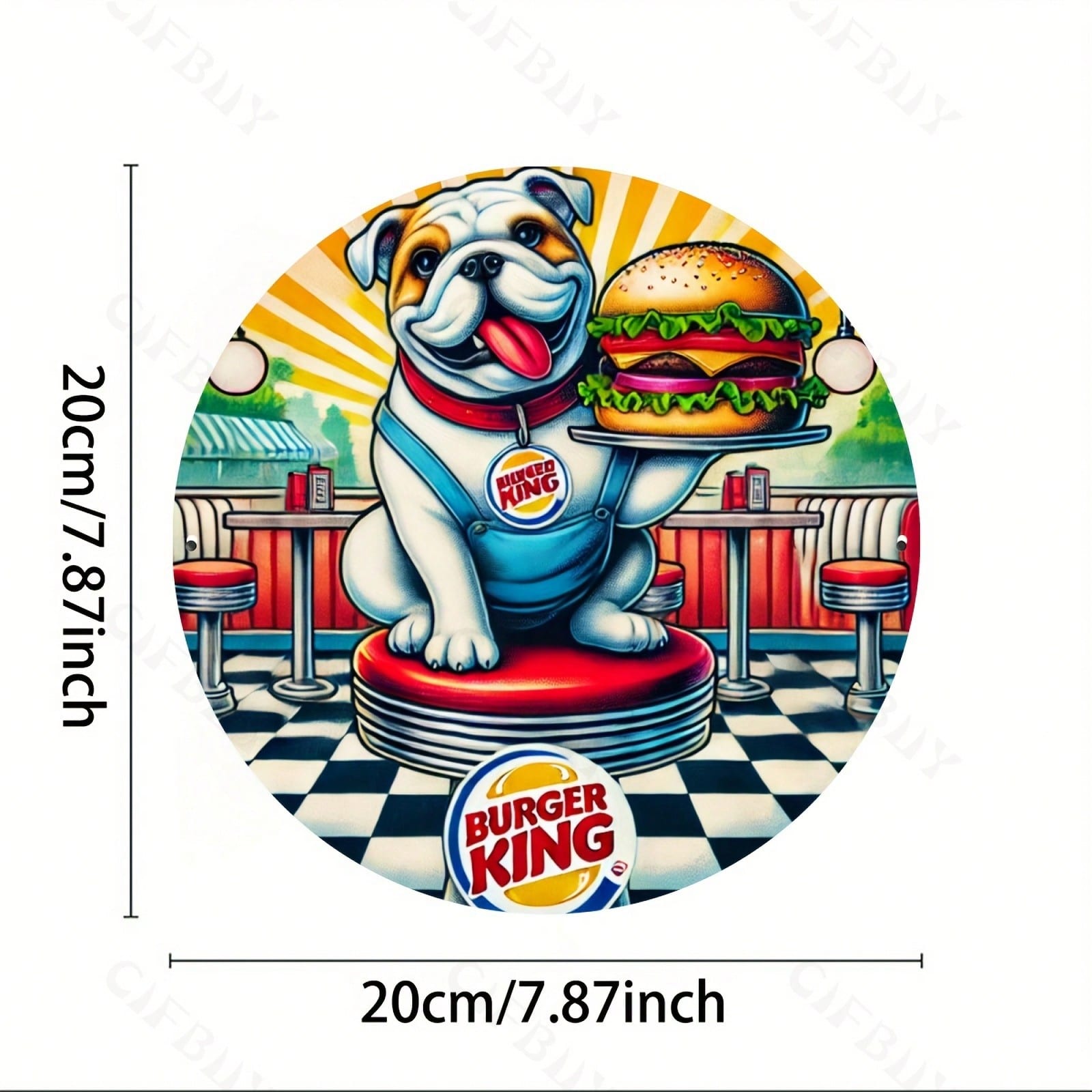 Bulldog Hamburger 8x8 Inch Metal Tin Sign Wall Art for Home Kitchen Garage Office Decor разноцветный