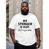 Übergrößen Herren Humorvolles 'Mein Bauch ist flach' Grafik-T-Shirt | Schwarzes Lässiges Kurzarm-Rundhals-Oberteil, Leichtes Sommer-Lustiges Design