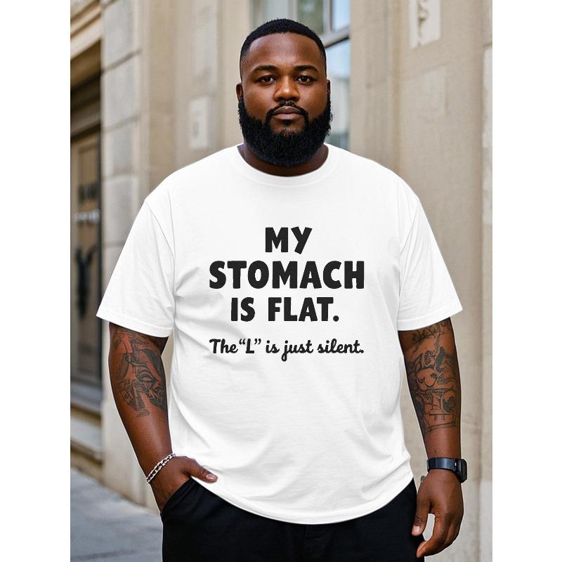 

Plus Size Men s Humorous My Belly Is Flat Graphic T-Shirt | Black Casual Short-Sleeve Round Neck Top, Lightweight Summer Funny Style 2XL белый