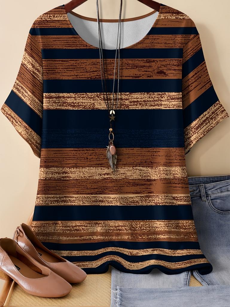 Vintage Women Summer Stripe T-Shirt 3D Printed Streetwear Casual Tees O-Neck Short Sleeves T-Shirt Fashion Y2k Woman Clothing