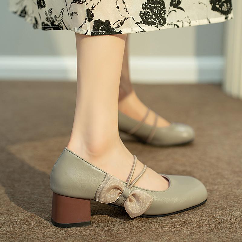 Fashion NEW Comfort Butterfly-knot Shoes for Women Pumps High Heels Low Heel Ladies Shoe Fashion Party Shallow Solid Color Casual